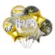 thumbnail image 1 of Juego de globos de aluminio con forma de feliz cumpleaños, 8 unidades, negro y dorado, 45 cm, 1 of 6