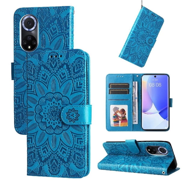 Funda tipo cartera FOXDOCK para Honor 50 , diseño girasol en relieve, cuero PU, cierre magnético, soporte y tarjetero