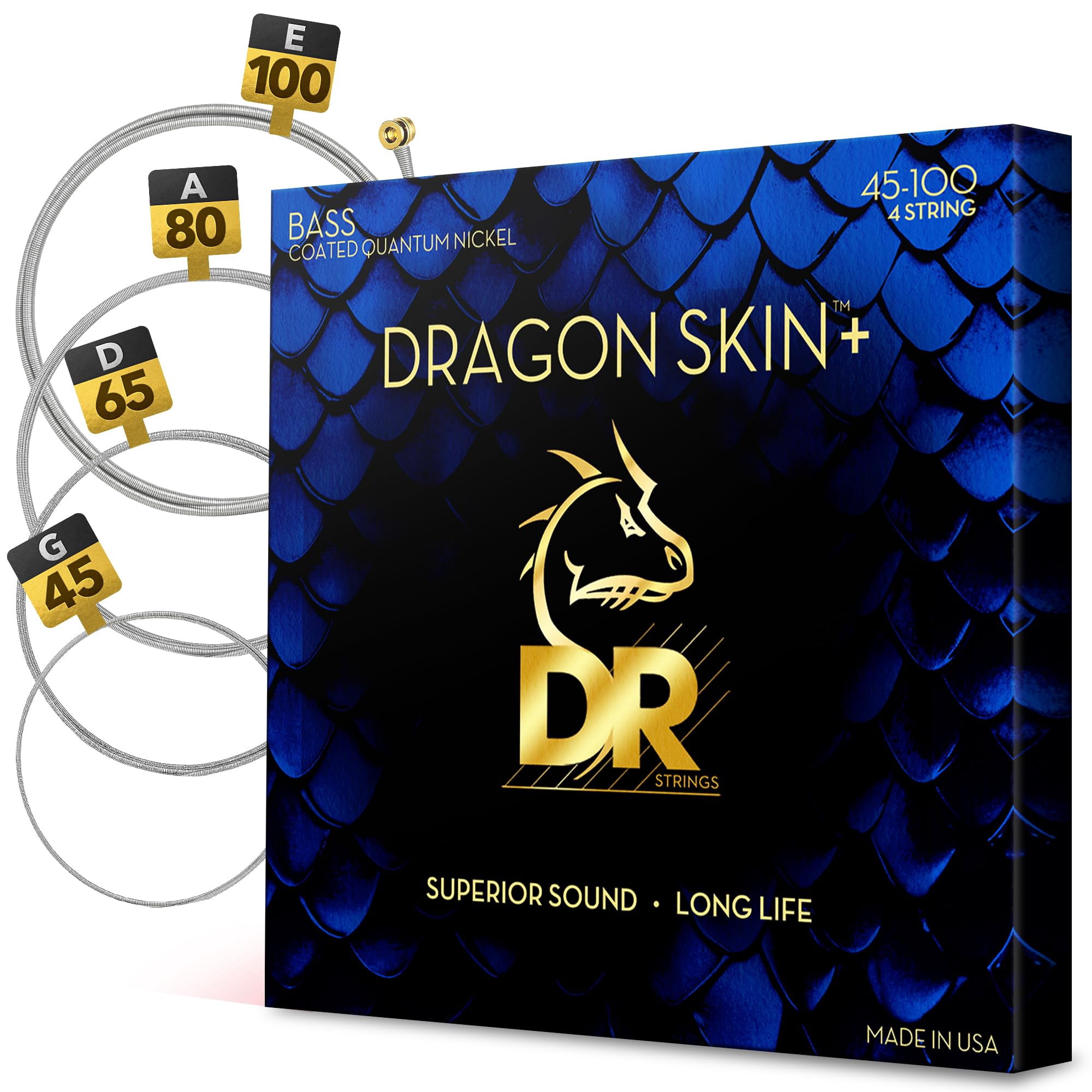 Cuerdas Para Bajo Eléctrico Dr Strings Dragon Skin+ Coated Quantum Nickel Dbq-45/100