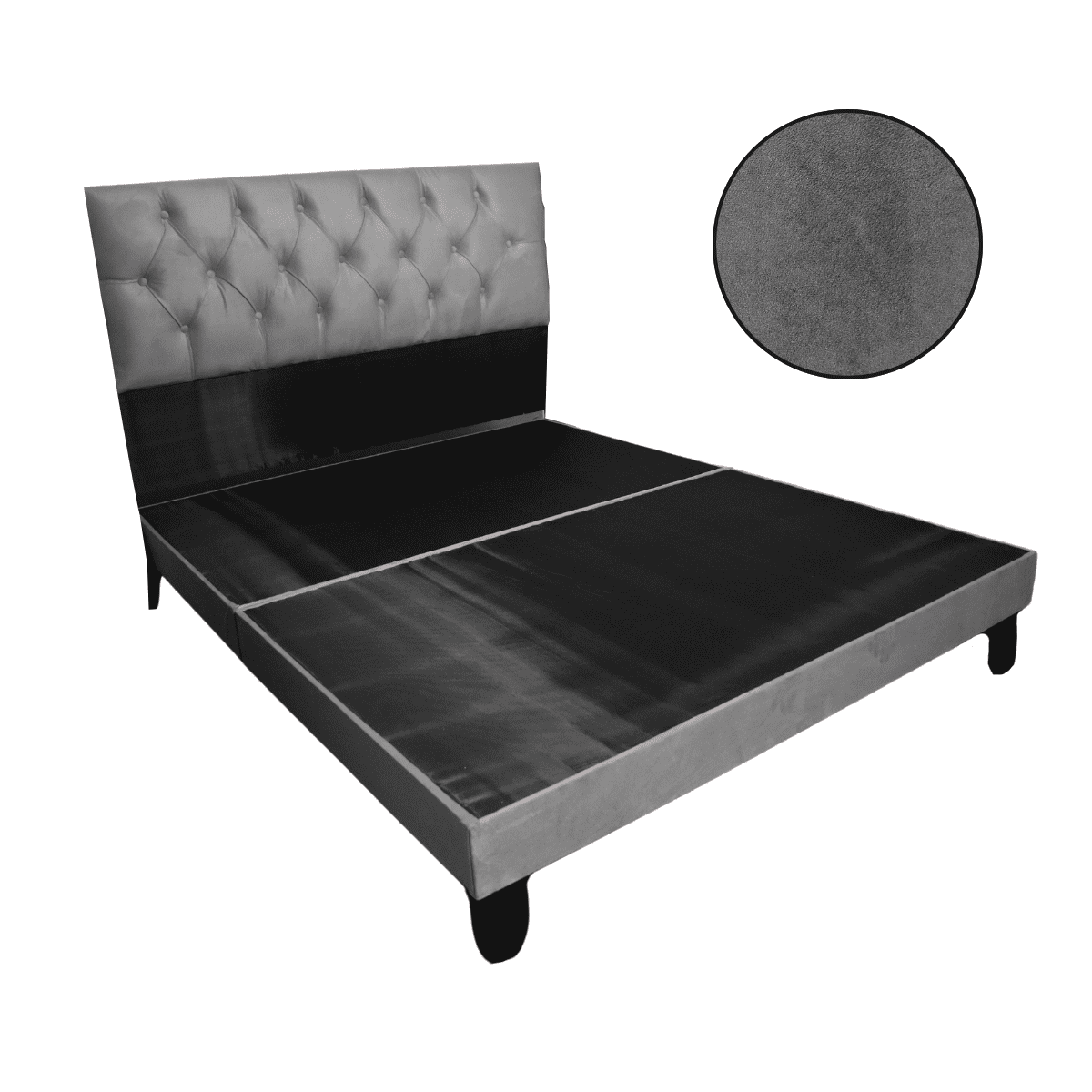 Mueblart - Base De Cama Con Respaldo A Piso King Gris Felpa