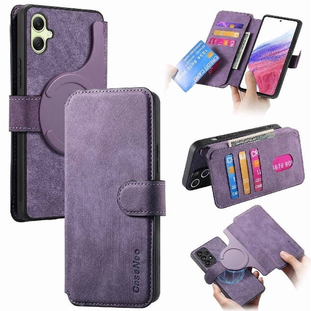 Funda Billetera Magnética para Samsung Galaxy A06 Soporte Tarjetas Desmontable Morado