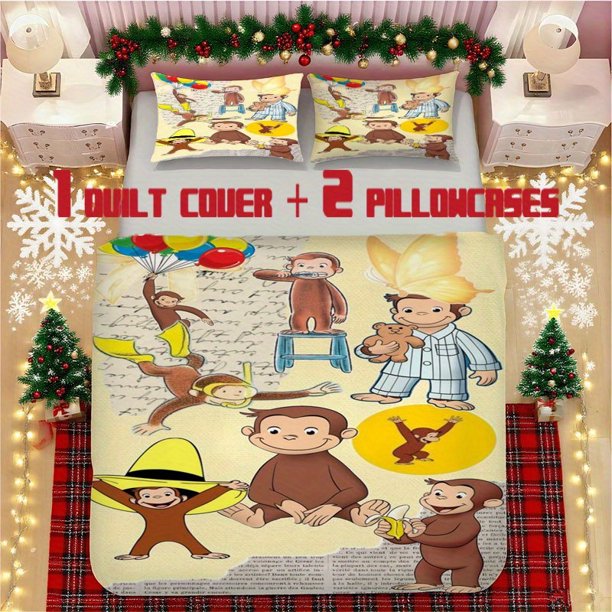 Curious George Patchwork Bedding Set Soft Printed Polyester Fabric Decorative & Warm
