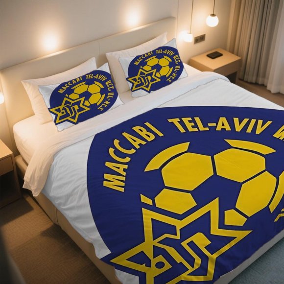 Maccabi Tel Aviv Basketball Logo with Star Cover Set Vintage Digital Print Bedding Soft & Light BeigeFriendly