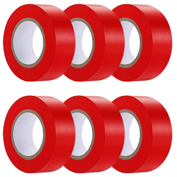 Cinta adhesiva Hubaow de plástico roja, 1,5 cm x 183 m, paquete de 6