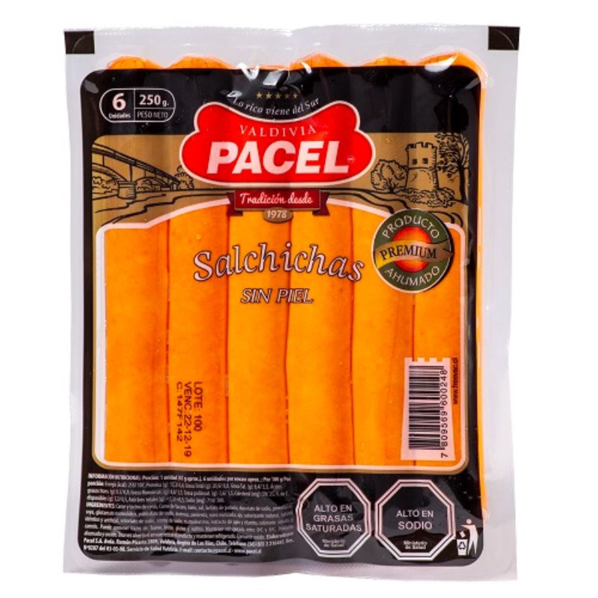 Salchicha Sin Piel 6 Un 250 gr Pacel