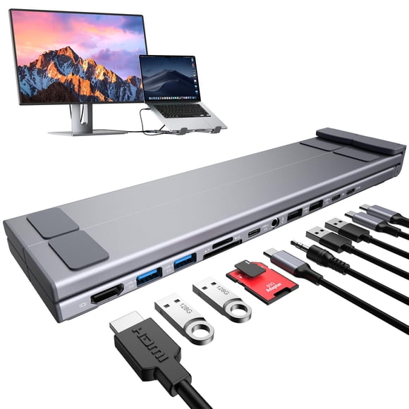 Soporte base para estación de acoplamiento para laptop Mukiya 11 en 1 Hub USB-C con HDMI 4K