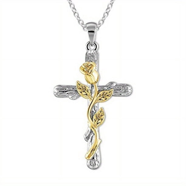 1pc Stylish Floral Cross Pendant Necklace - Perfect for Casual and Formal Occasions