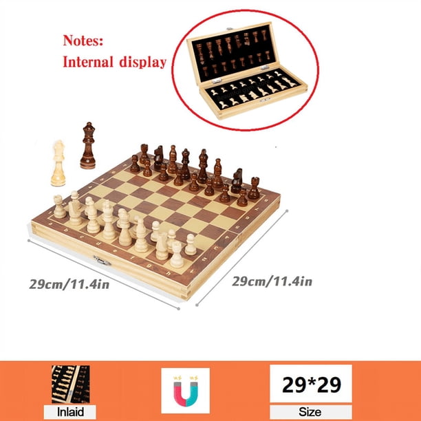 Wooden Chess Set, Folding Magnetic Large Board With 34 Chess Pieces Interior, For Storage Portable Travel Board Game Set For Kid