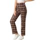 thumbnail image 5 of INSPIRE CHIC Pantalones Largos Rectos de Mujer con Cintura Elástica a Cuadros, Botón y Cremallera XL Rojo Marrón, 5 of 8