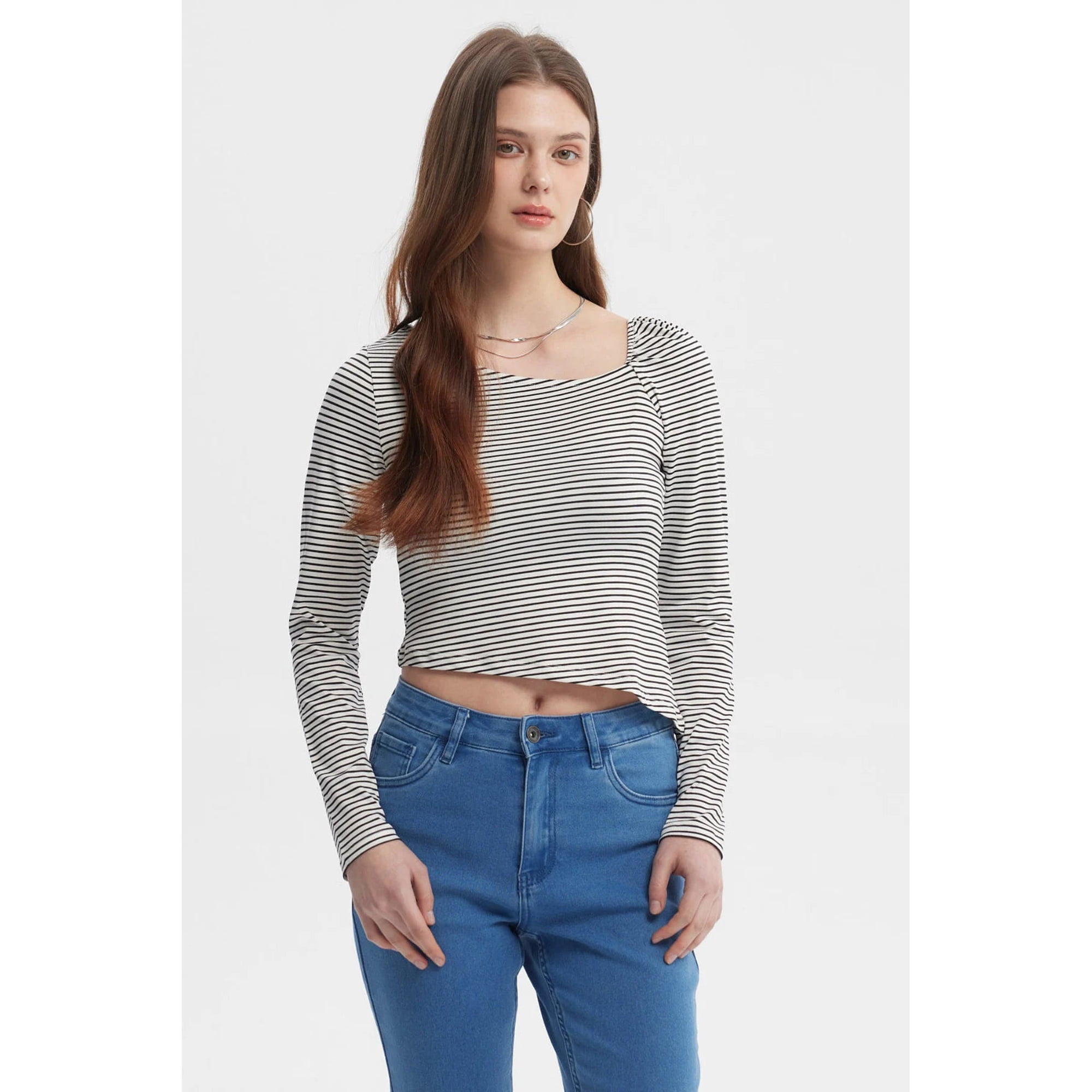 Fashionspark - Polera Mujer Asimétrica Rayas Crudo