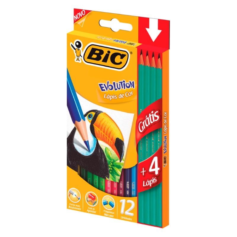 Estuche De 12 Lápices De Colores + 4 Lápices Grafitos Bic