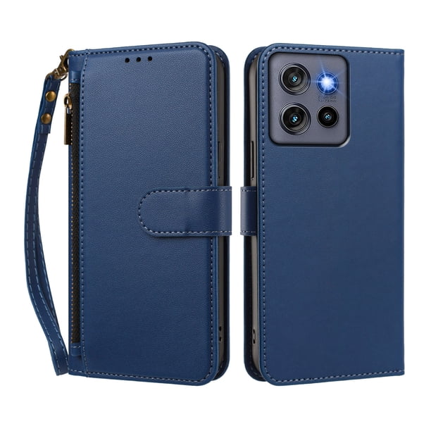 Funda Tipo Billetera para Motorola Moto Edge 60 neo con Soporte y Bolsillo con Cierre Azul profundo