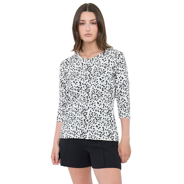 Polera Mujer Algodón Print Blanco Manchas Negras Corona