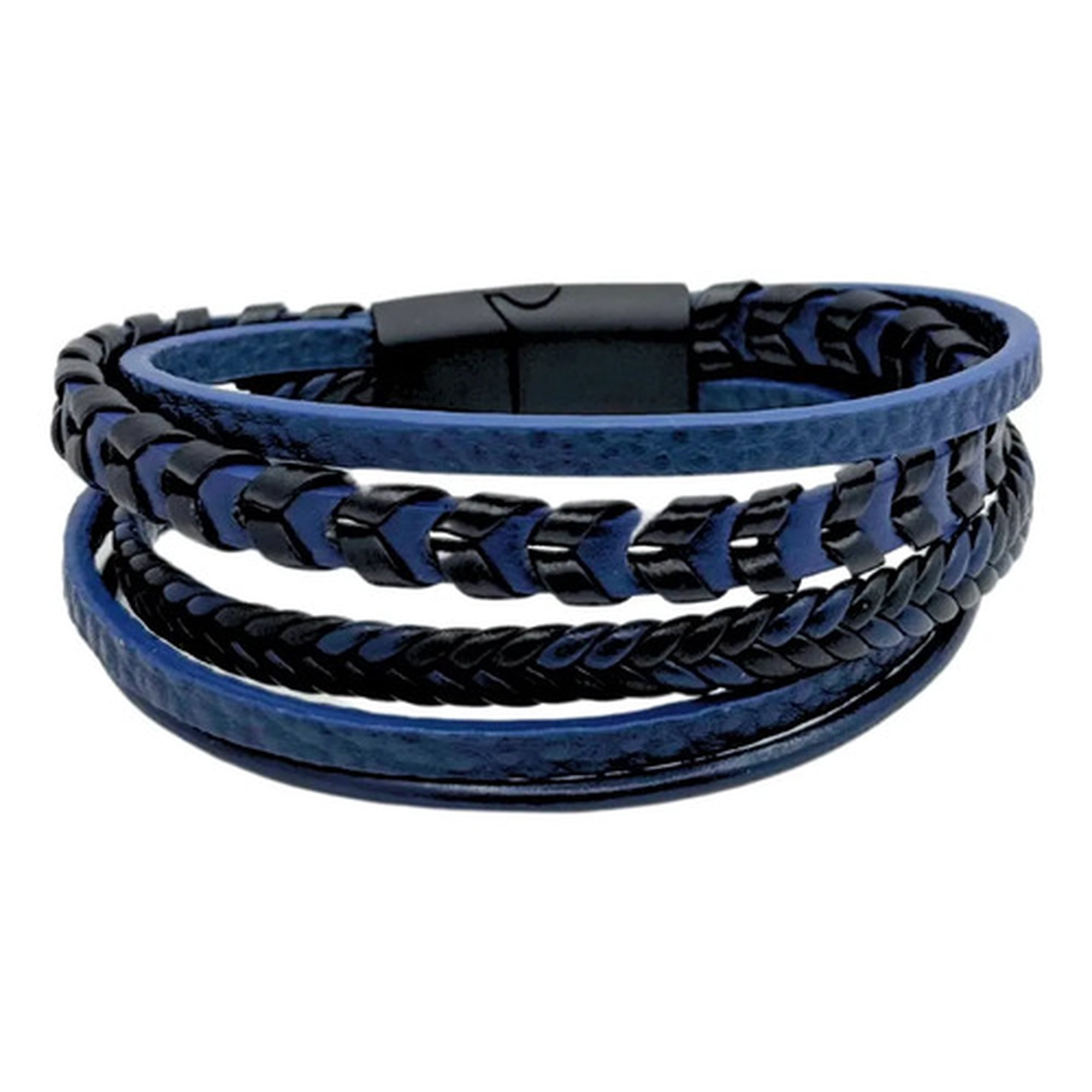 Marca - Pulsera Hombre Ecocuero, 5 Tiras, Cierre Magnetico, Regalo Azul Oscuro 8 Cm 22 Cm