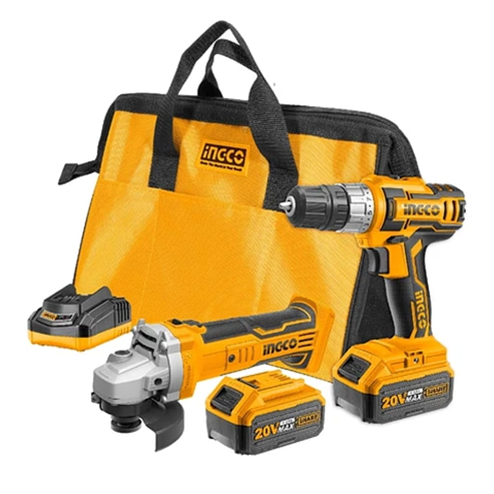 Set Taladro Y Esmeril Ingco Industrial + 2 Baterias 4ah Y Cargador 20v