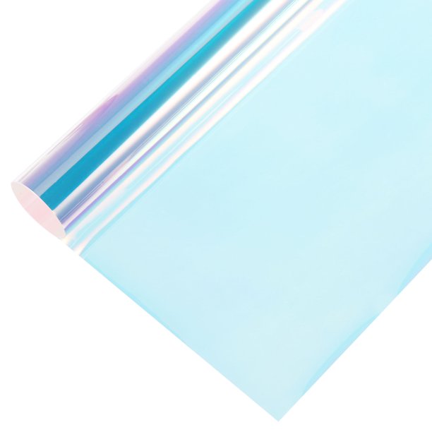 Uxcell Película de Ventana Iridiscente, 24" x 39" Rollo de Tela Holográfica Dicroica, Azul Láser