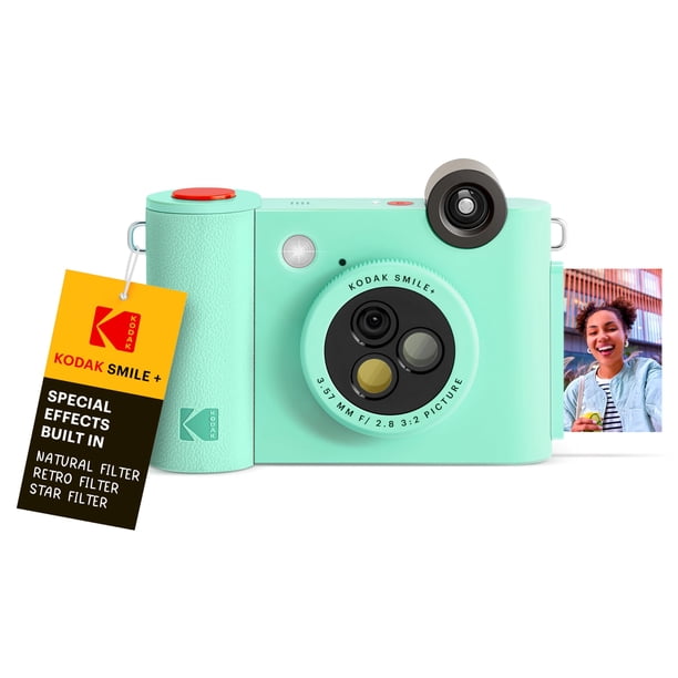 Cámara de impresión instantánea digital inalámbrica KODAK Smile+ con lente que cambia los efectos, 2 x 3 pulgadas con reverso adhesivo de zinc, impresiones fotográficas de color verde menta