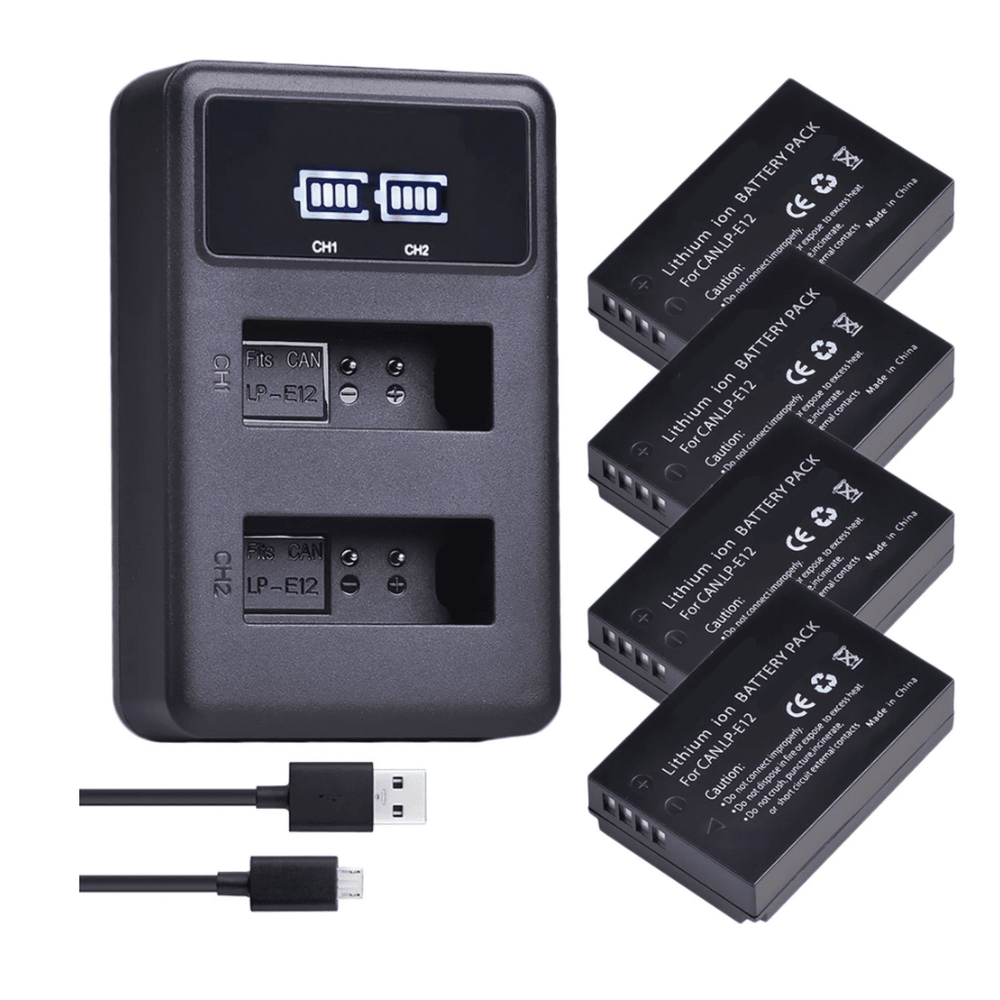 Genérico - 4 Baterías Lp-e12 + Cargador Doble Lc-e12 Alternativo Canon