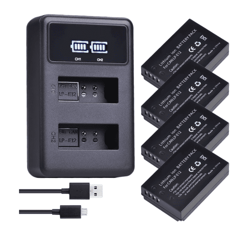 Genérico - 4 Baterías Lp-E12 + Cargador Doble Lc-E12 Alternativo Canon