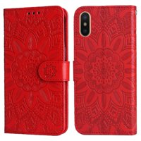 Funda Tipo Cartera Foxdock Para Iphone X/Xs , Diseño Girasol En Relieve, Cuero Pu, Cierre Magnético, Soporte Y Tarjetero