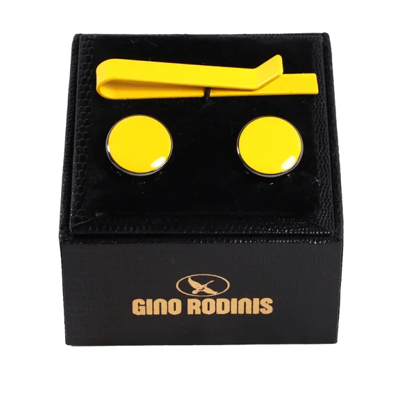 Set Pasador de Corbata y Cubre Botón Gino Rodinis TB019 - Amarillo