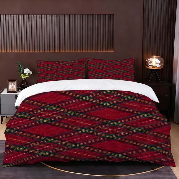 Scottish Tartan Themed Bedding Set Including Duvet Cover And Pillowcases. Soft