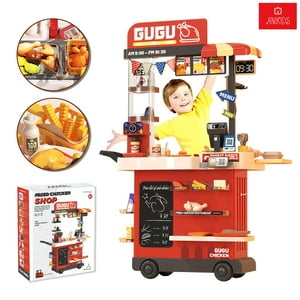 Anikids - Cocina Juguete 82Pcs Carrito Comida Magica Niños 102Cm Rojo