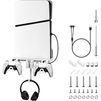 Genérico - Kit De Montaje De Pared 6 En 1 Para Ps5 Silm Compatible Con La Consola Playstation 5 Silm (Disco Y Edición Digital) Con Cable De Carga Magnético Soporte De Mando Desmontable-Blanco