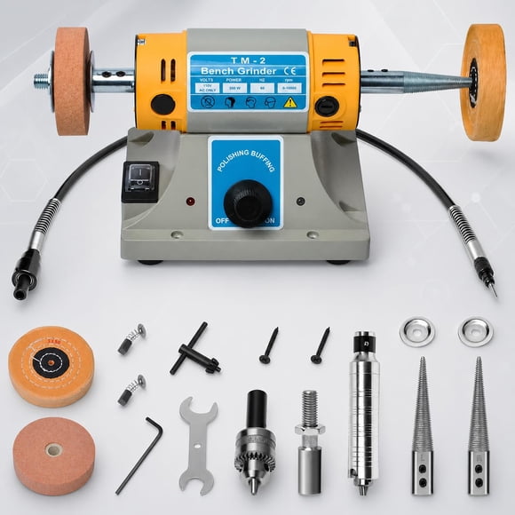 Pulidora de Joyería HAQQI TM-2 con Velocidad Ajustable y Amoladora de Banco