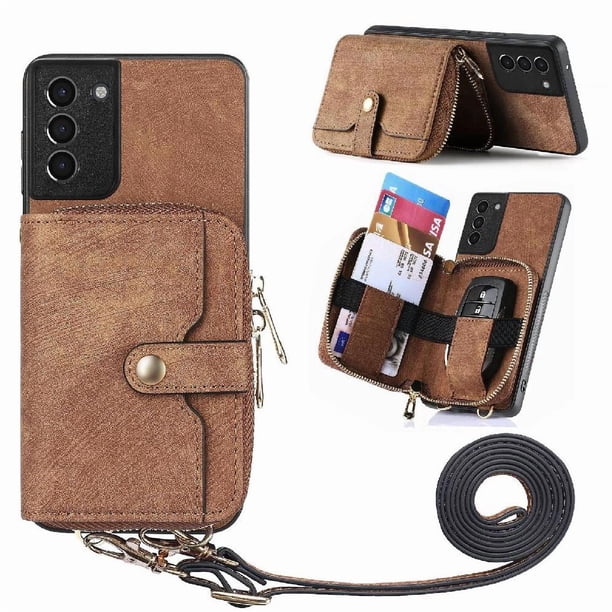 Funda Tipo Cartera con Correa Cruzada para Samsung Galaxy S21 Protección Contra Golpes Marrón
