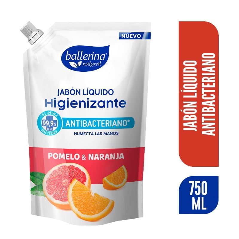 Jabón Líquido Antibacterial Pomelo Y Naranja Doypack 750 ml Ballerina