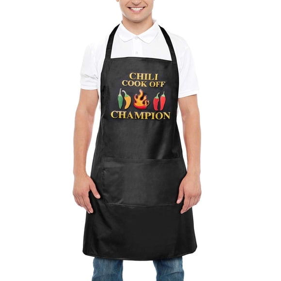 Delantal Syhood Chili Cook off, tela de PVC negra, 70 x 35 cm