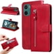 thumbnail image 2 of Funda tipo cartera para Motorola Moto E15 con bolsillo con cremallera y ranuras para tarjetas – Función de soporte Rojo, 2 of 5