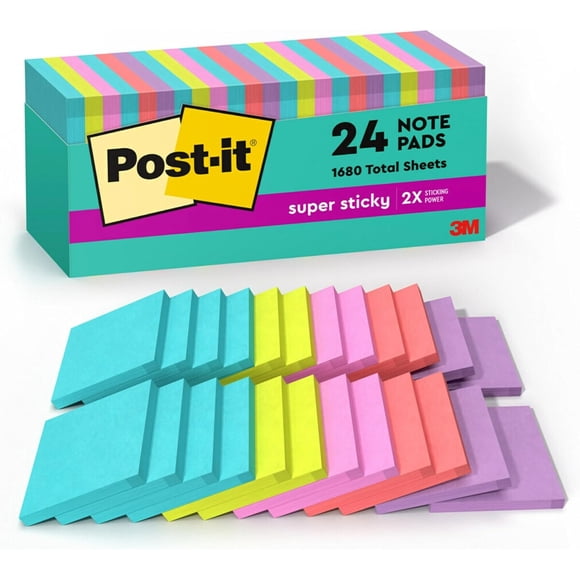 Notas Adhesivas Post-it Super Sticky 3M 3x3 24 Pads Neón