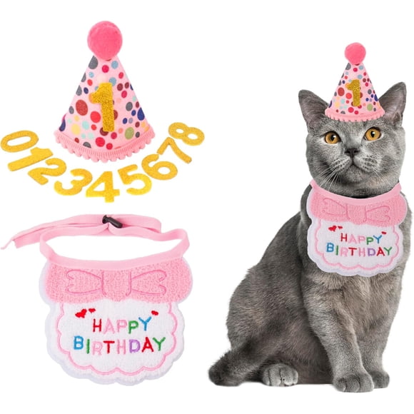 Set de Gorro y Bandana de Cumpleaños para Gato ADOGGYGO