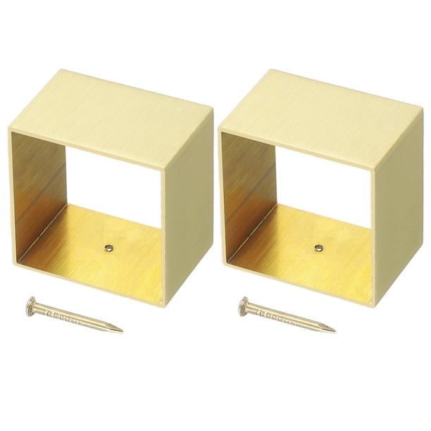 Uxcell 2 piezas de cubierta de pie de muebles de latón, almohadillas cuadradas de muebles de 1.65 x 1.77 x 1.18 pulgadas, cubierta de pierna dorada, protector de piso para silla, mesa, sofá, cama