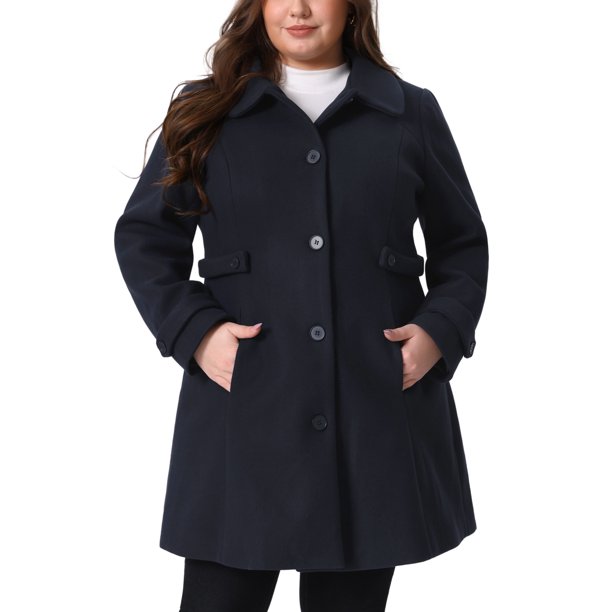 Abrigos de Mujer Talla Grande Agnes Orinda Chaqueta de Trinchera de Un Solo Pecho Abrigos Largos de Invierno 3X Azul Oscuro