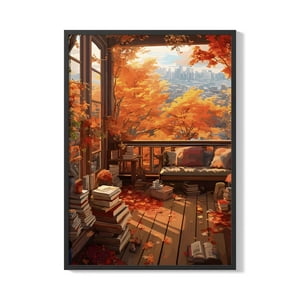 Creango - Cuadro Poster Enmarcado Paisaje De Otoño Decorativo
