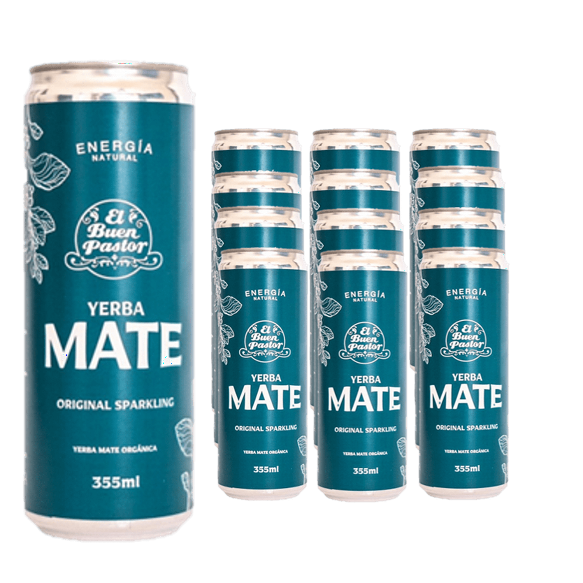 Pack X 12 Uni Bebida Yerba Mate Energizante Natural El Buen Pastor 355ml