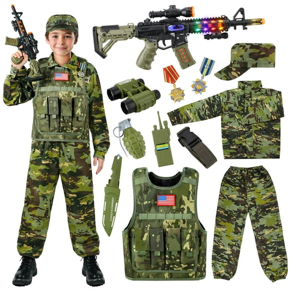Disfraz Metemot Kids Army para niños con juguetes militares de 3 a 12 años