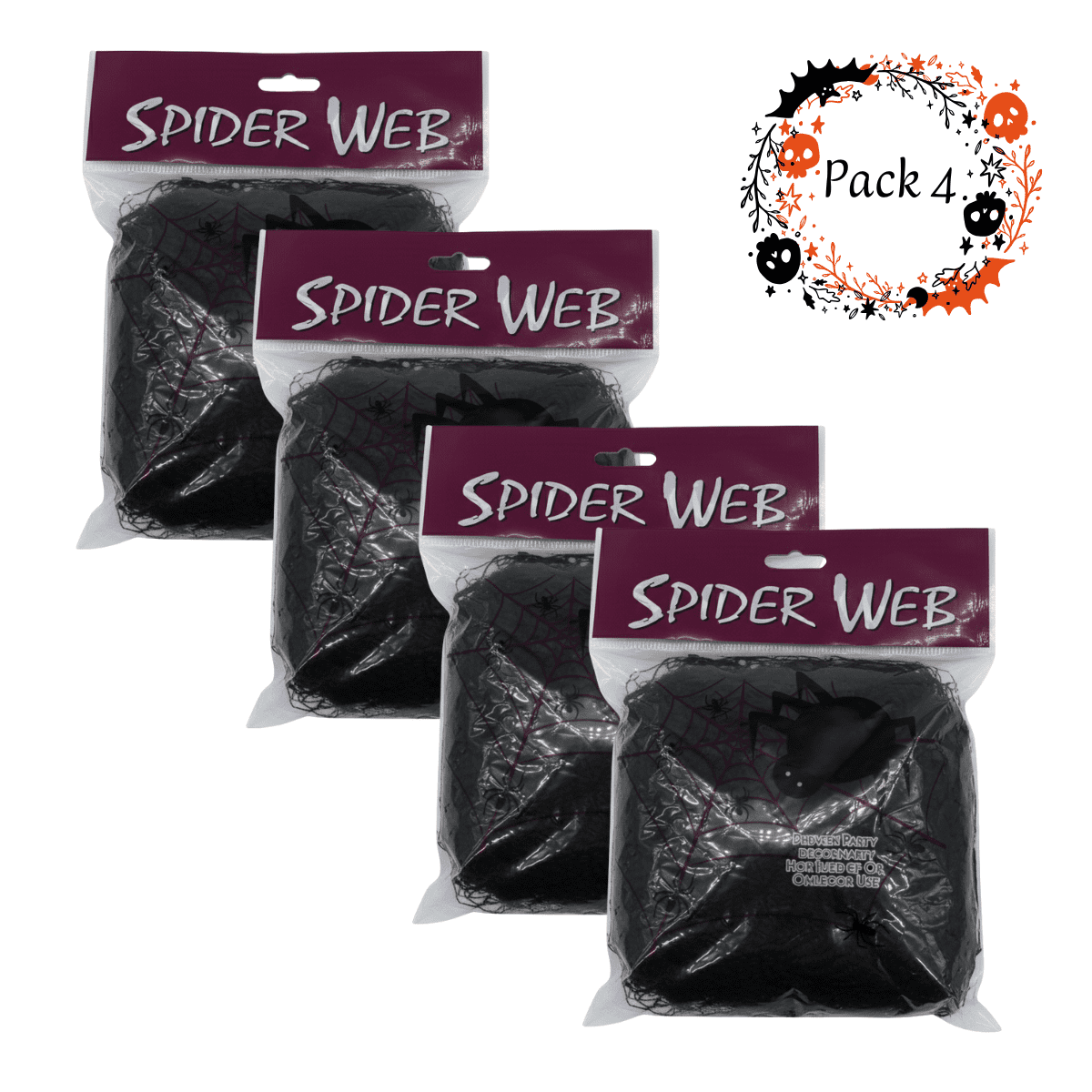 Genérico - Pack 4 Telas Araña Negro Incluye Arañas Halloween 2025