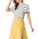thumbnail image 4 of INSPIRE CHIC Top de Lunares con Cuello Alto, Pliegue y Abertura en la Espalda, Manga Corta Acampanada para Mujer, Regreso a Clases, L Blanco Negro, 4 of 7