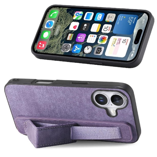 Funda Protectora con Correa para iPhone 16 Plus Resistente a Golpes Morado