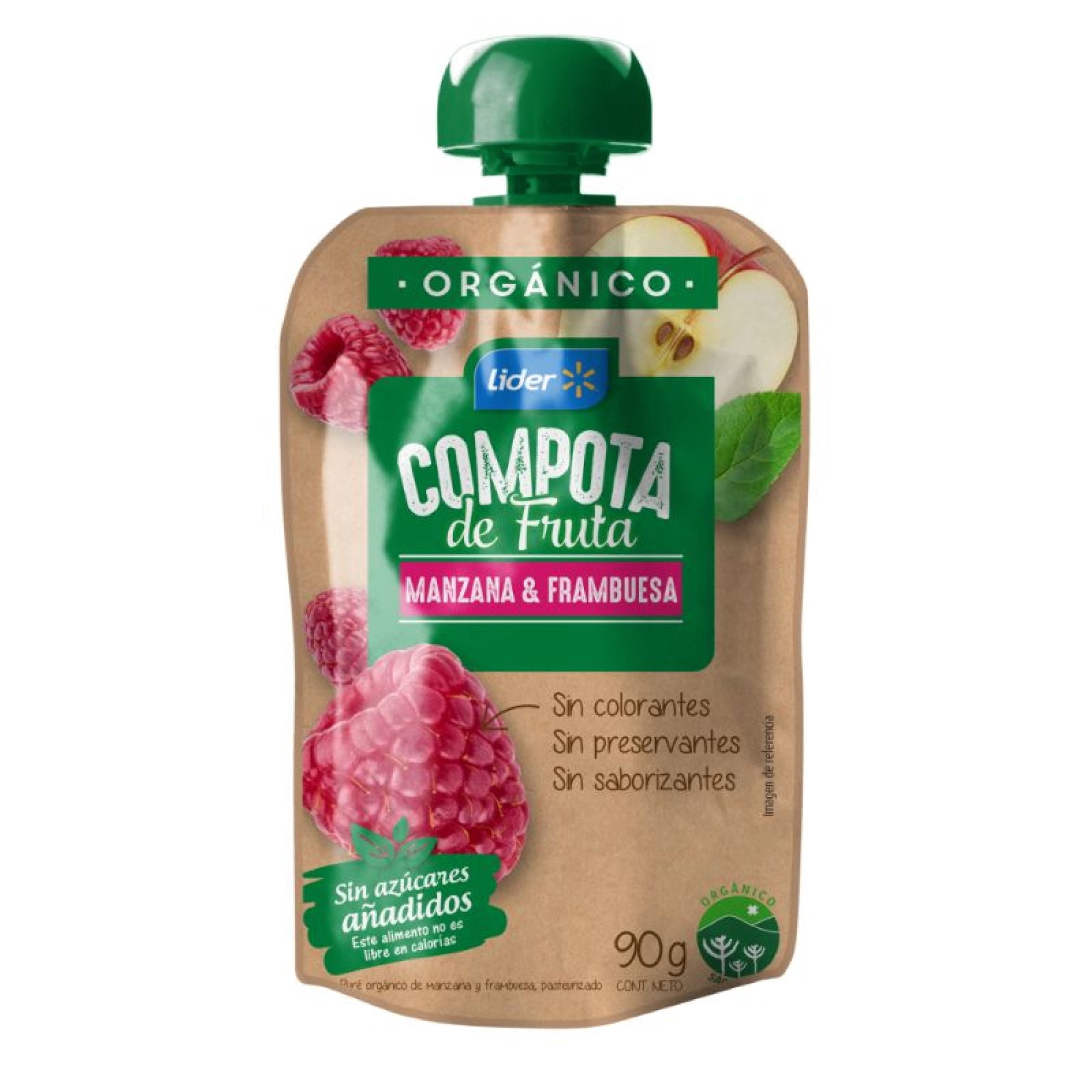Compota Orgánica De Manzana Y Frambuesa 90 g Lider