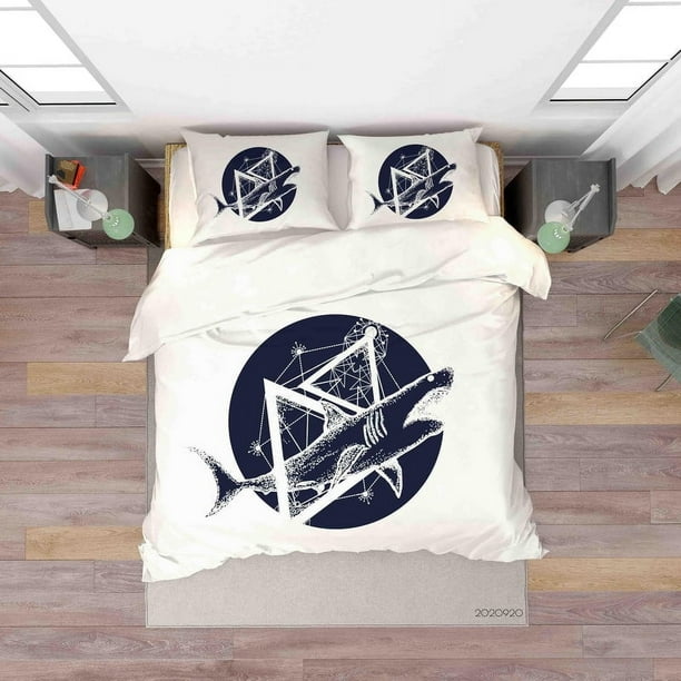 3D Shark Attack Tattoo Funda nórdica Juego de cama Funda nórdica Fundas de almohada WJ