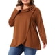 thumbnail image 4 of Agnes Orinda Conjuntos de Halloween para Mujeres Tallas Grandes Cuello Alto Envolvente Blusa Túnica Asimétrica con Botón Lateral Manga Larga Casual de Negocios 3X Naranja Marrón, 4 of 6