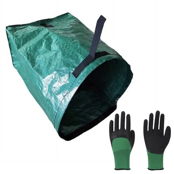 2pcs, 53 Gallon Garden Garbage Bag Garden Gloves, Wear-resistant Non-slip Outdoor Latex Garden Planting Weeding Protective Gloves, Yard Dustpan Type Garden Bags, For Collecting Leaves Reusable Heavy D