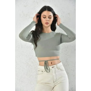 Home Fashion - Polera Mujer Crop Con Escote Detras Manga Larga Verde Talla M