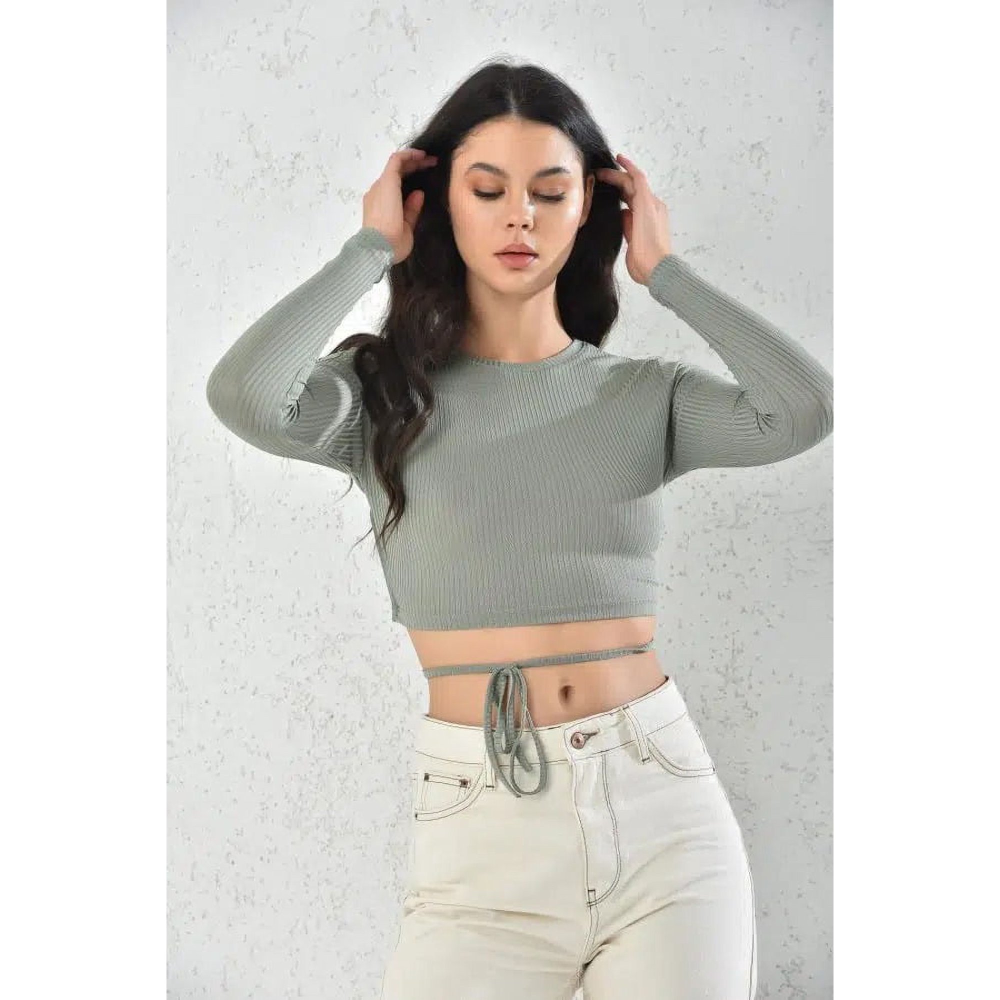 Home Fashion - Polera Mujer Crop Con Escote Detras Manga Larga Verde Talla Xs