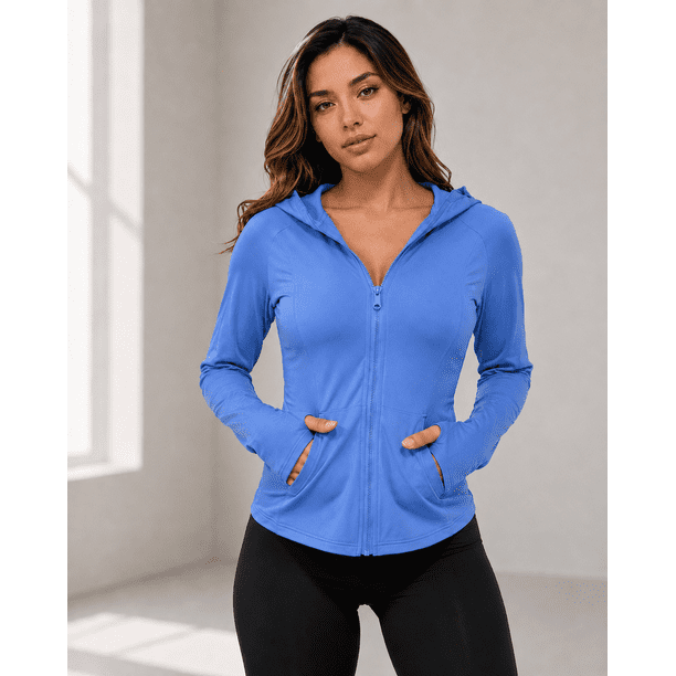 Chaqueta Deportiva Mujer Ajustada Capucha Bolsillos Gym Fitness